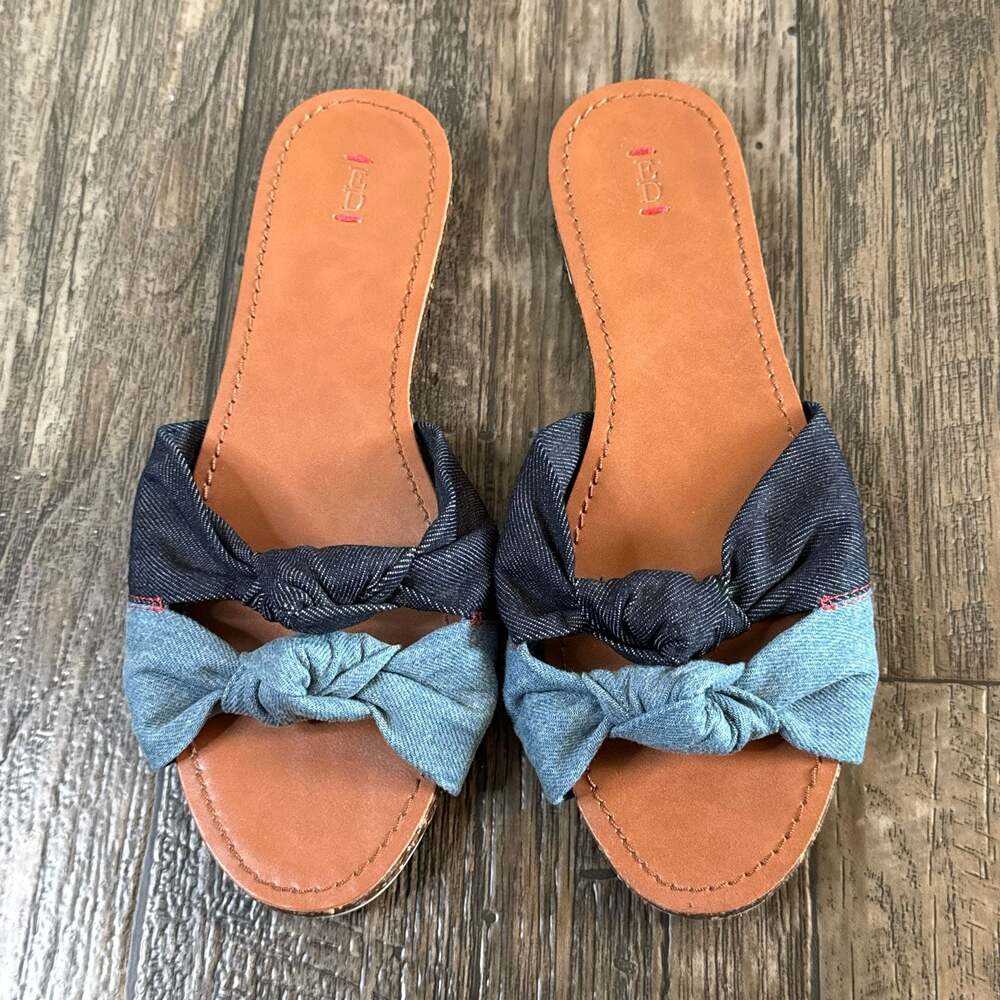 ED Ellen DeGeneres Shiri Denim Bow Slide Sandals Size 9.5